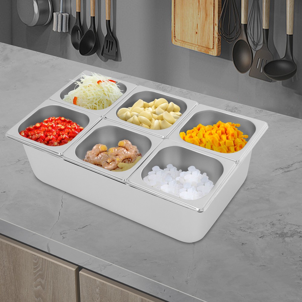6-compartment Fruit Pan, Fruit Pan with Acrylic Lids and Water-filtering Gaskets