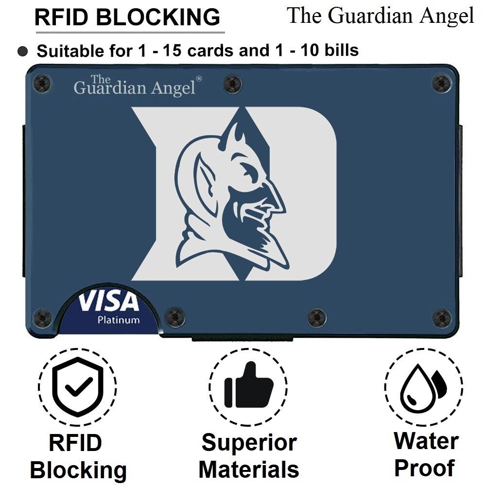 Duke Blue Devils Engraved Titanium Blue RFID Blocking Wallet w Clip D7