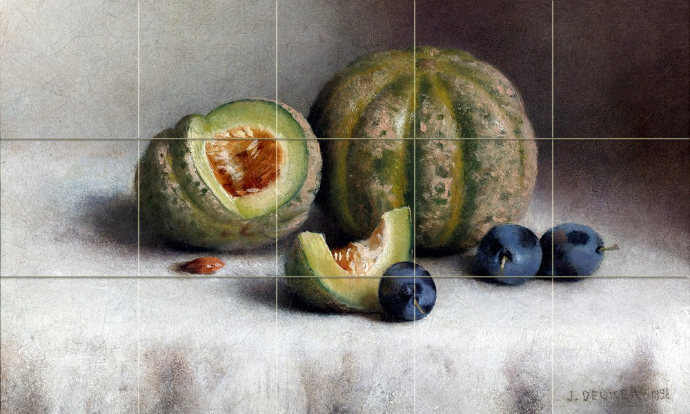 30 x 18 Art Joseph Decker PLUMS MELONS Ceramic Mural Backsplash Bath Tile #2411