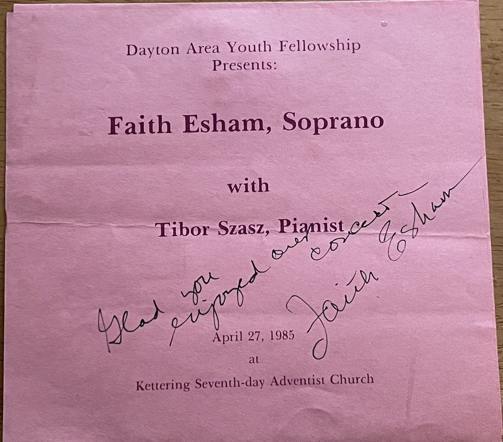 Soprano Faith Esham Autographed Program
