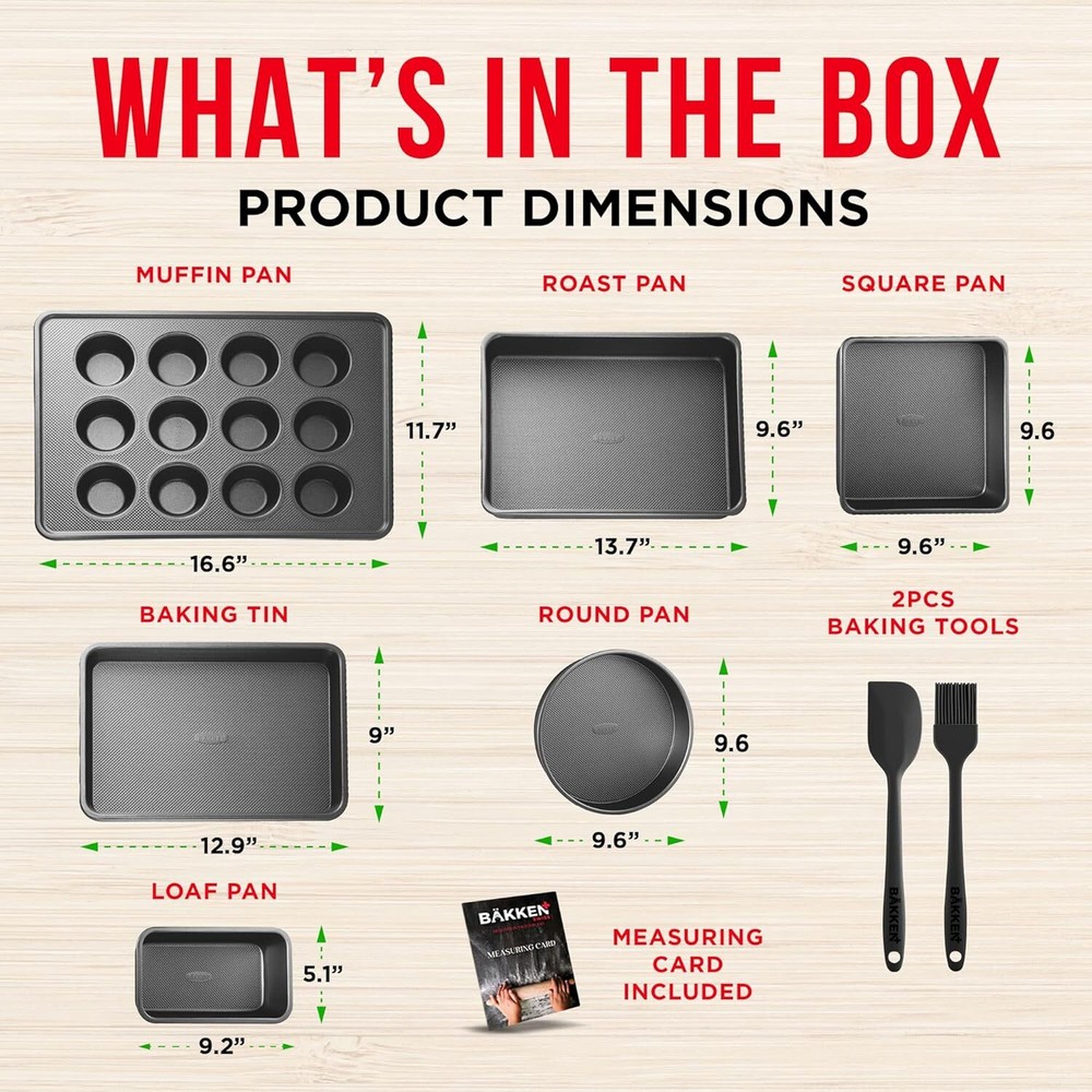 8-piece Bakeware Set – Non-stick, Professional, Multi-sized, Black.