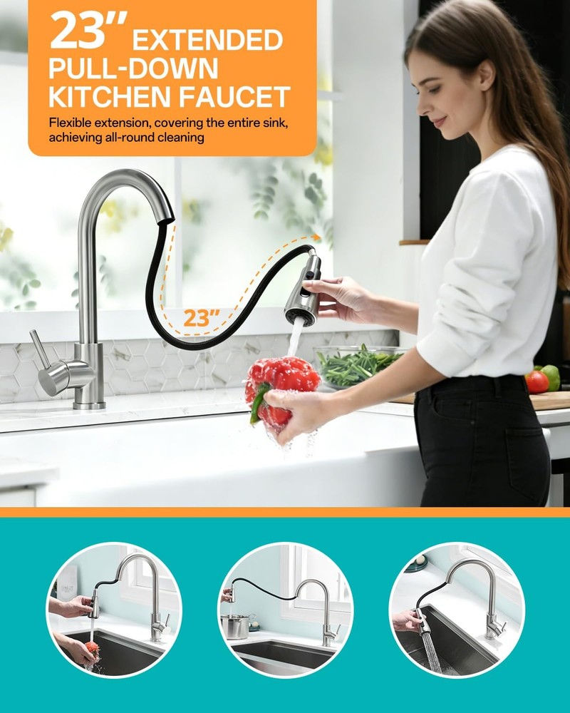 Kicimpro Kitchen Faucet with Pull Down Sprayer, Zero 800, Brushed Nickel
