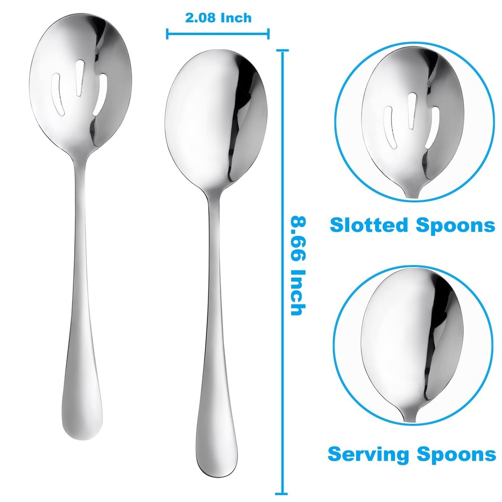 6 Pieces Serving Spoons Set, 8.7 Inch, Includes 3 Serving Spoons and 3 Slotte...