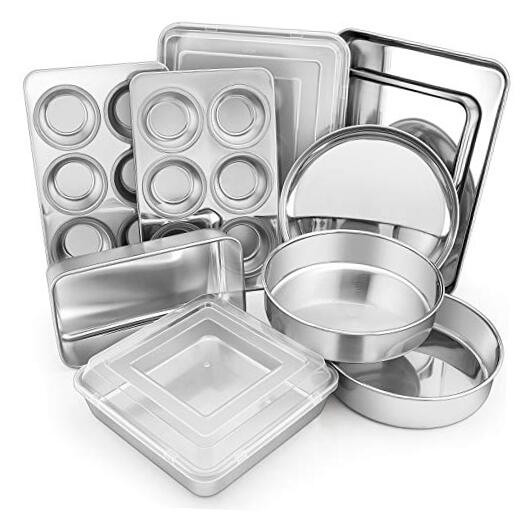 12-Piece Stainless Steel Bakeware Sets, Metal Baking Pan Set Include Compact