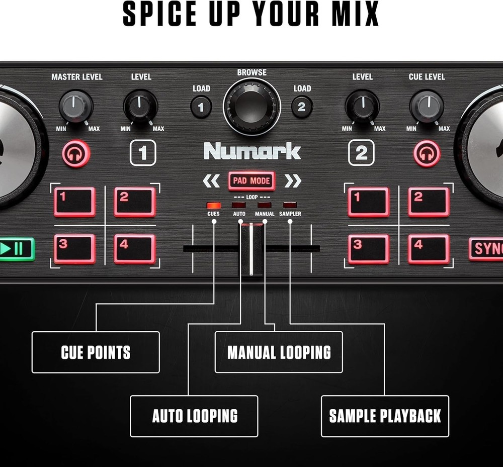 DJ2GO2 Touch Compact DJ Controller with 2 Decks, Mixer, Audio Interface and