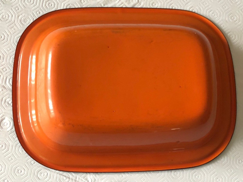 Vintage Set of 3 Rectangular Enamel, Nesting Bowl, Dish, Orange, Brown, Yellow