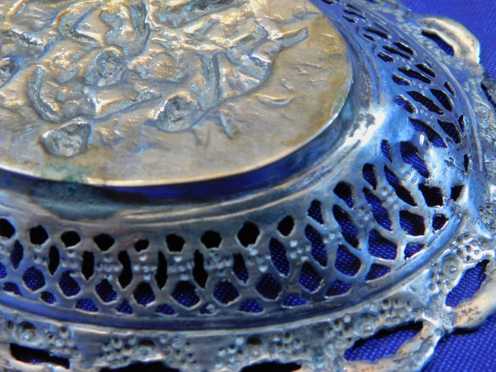 GERMAN CHERUBS FILIGREE .800 SILVER NUT DISH - GOOD CONDITION H