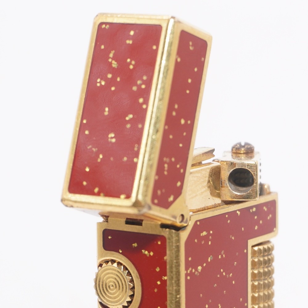 Rare Dunhill Lighter Gold/Red Lacquer_Glitter_With D mark Logo_Working