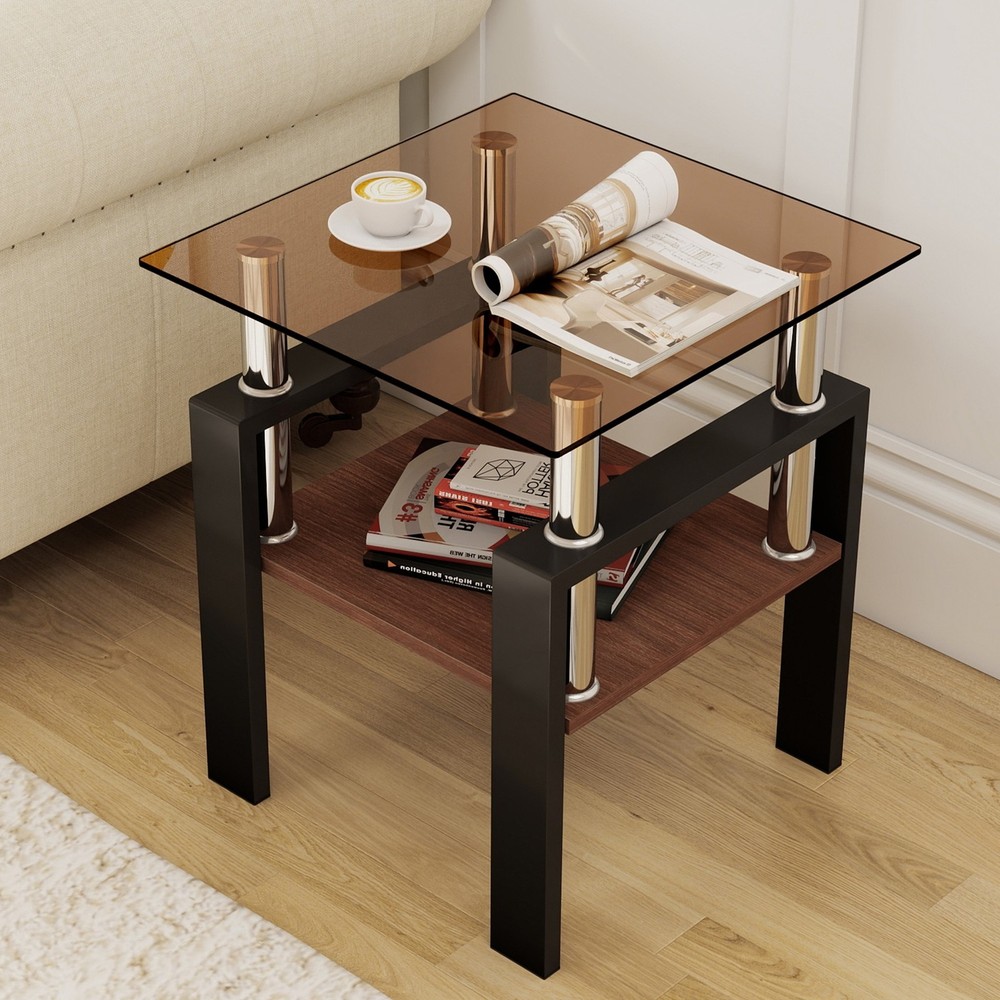 Modern Tempered Glass Set of 2 Coffee Table Tea Table Square Table End Table