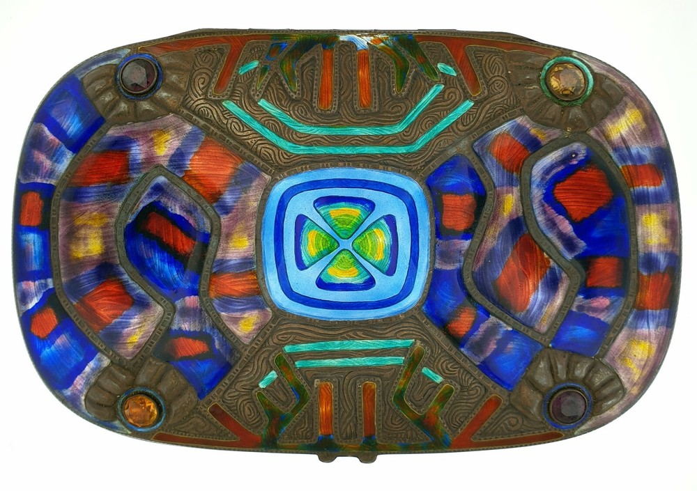 Jacob TOSTRUP Norwegian Sterling Silver Important Multi-Colored Enamel Box Oslo