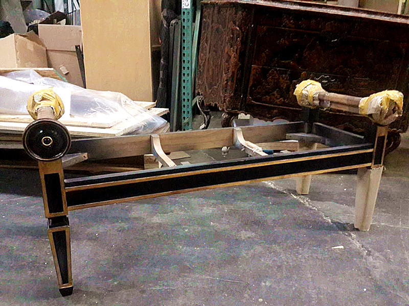 BLACK LACQUER RAW FRAME BENCH WITH GOLD LEAVE ACCENT NEW