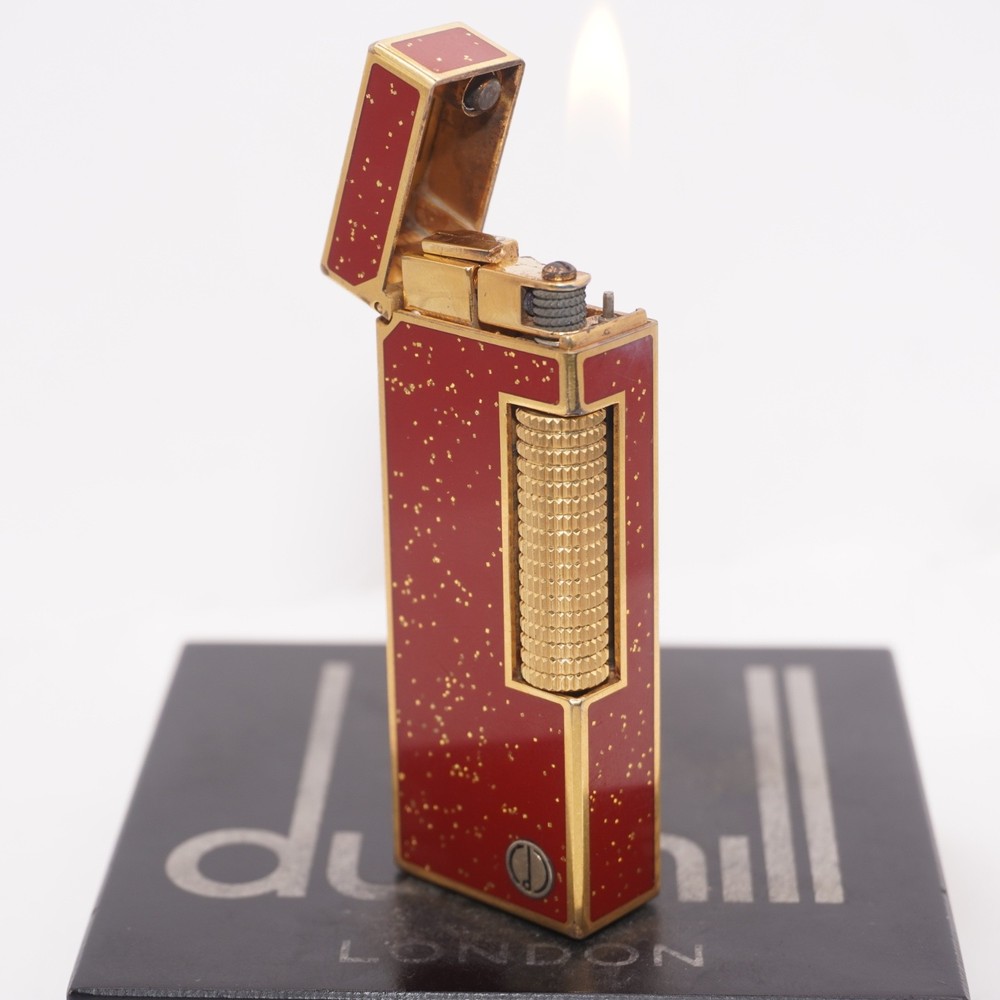 Dunhill Lighter Gold/Red Lacquer_Glitter_Ultrasonically Cleaned_Working