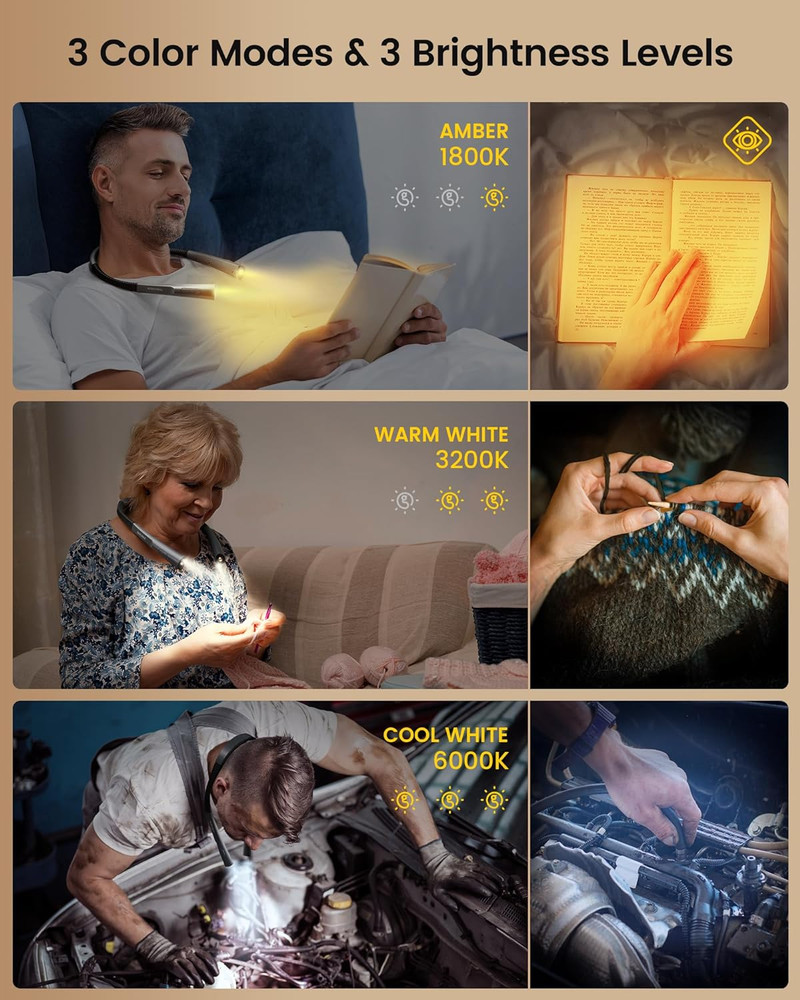 Upgraded LED Neck Reading Light, Book Light for Reading in Bed, 30-Min Timer, 3