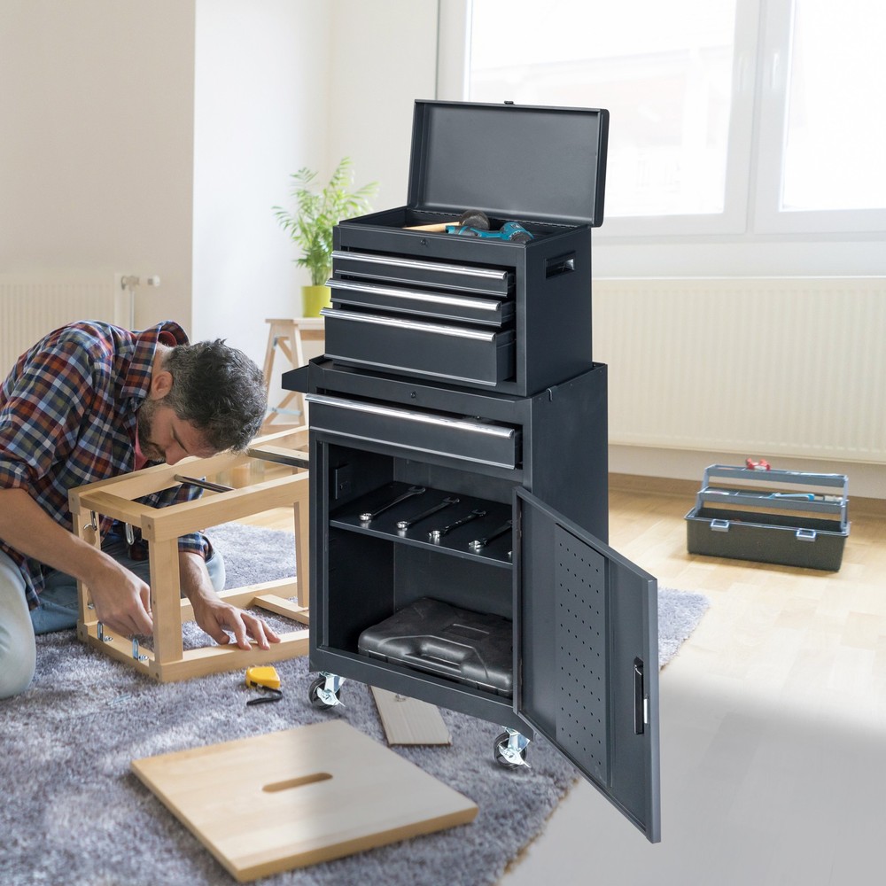 4-Drawer Rolling Tool Cabinet with Bottom Storage & Handle for Garage Workshop