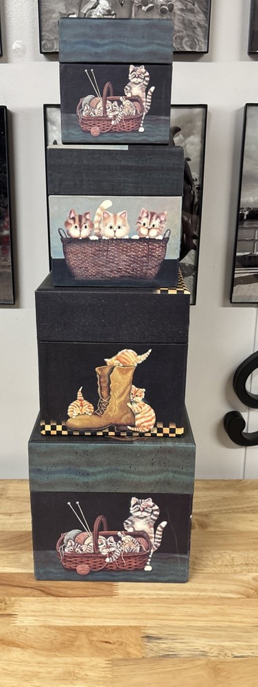 Bobs Boxes Lang Set Of 4 Nesting Boxes Cats Kittens Calico Cats Nesting Boxes