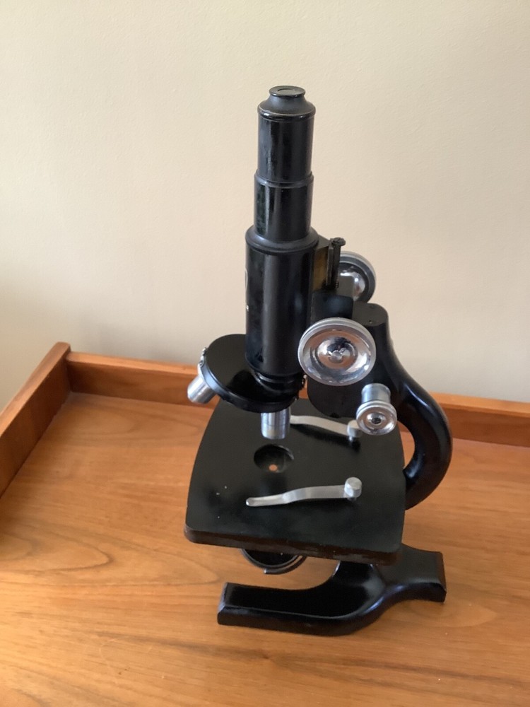 Vintage Spencer E 20 Black Microscope W/two Spencer Lenses Brass painted blac