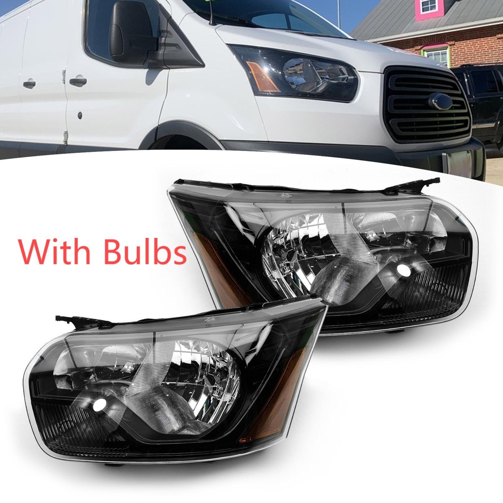 Left&Right Side Halogen Headlight For 2015-2024 Ford Transit 150 250 Black Clear