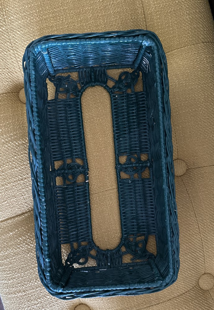 Vintage Green Basket Woven Rectangular Tissue Holder Cover