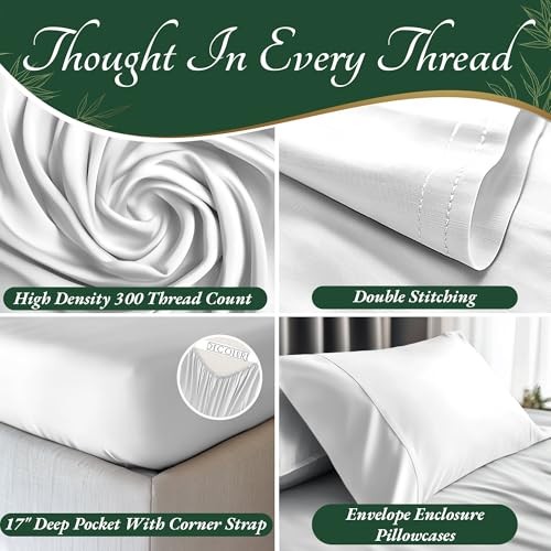 100% Viscose Derived from Bamboo Sheets Size 6pcs - Ultra Soft & Full White