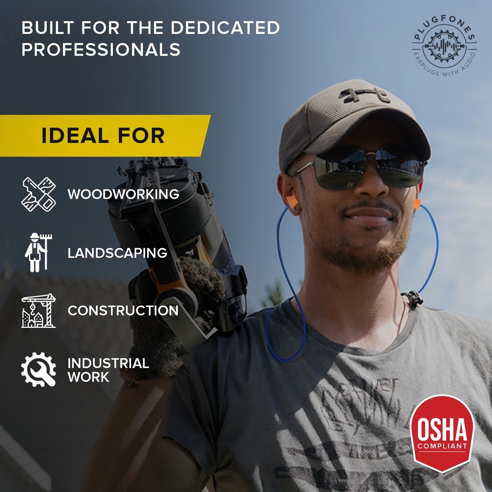 Plugfones Basic Pro Bluetooth Foam Earplug Headphones - 27 dB Blue, Orange