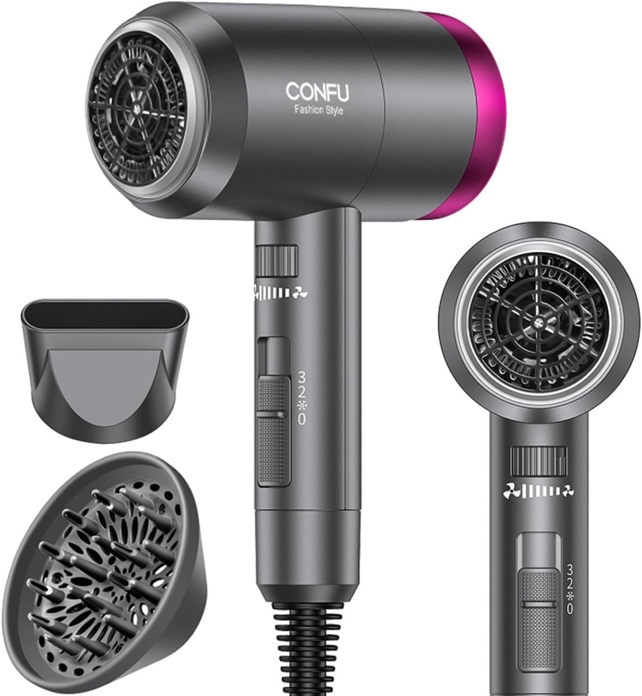 Fast Drying Ionic Blow Dryer with 3 Heat Settings & Infinity Speed Control, Grey