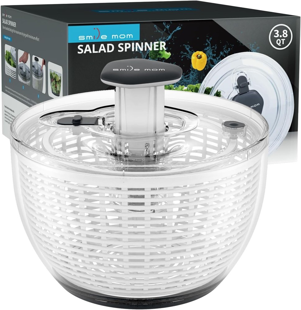 Transparent 3.8 Qt Salad Spinner - Safe Kitchen Gadget for Fast Vegetable Drying