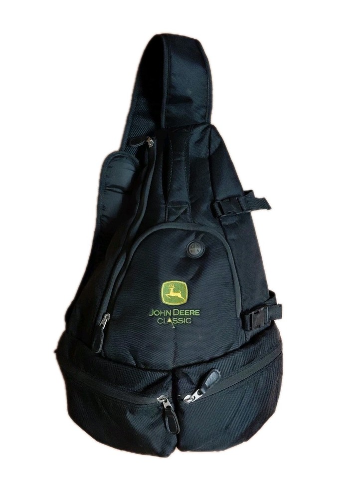 John Deere Classic Golf Sling Backpack Chest Pack Black Embroidered Logo