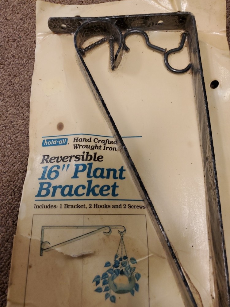 VTG 16" Wrought Iron Rustic Wall Mount Bracket with 2 Hooks, Plant Hanger Decor