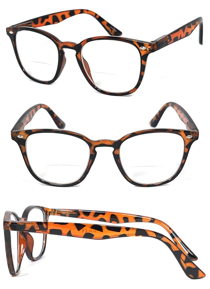 2 Pairs Combo Retro Square Frame Bifocal Reading Glasses Spring Temple Hinge