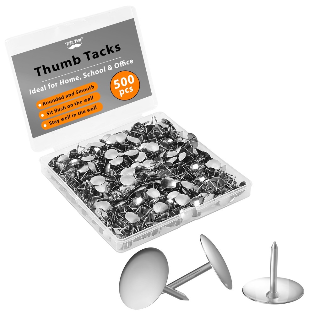 Mr. Pen- Thumb Tack, 500 Pack, Silver, Flat Push Pins Bulk, 500 Silver