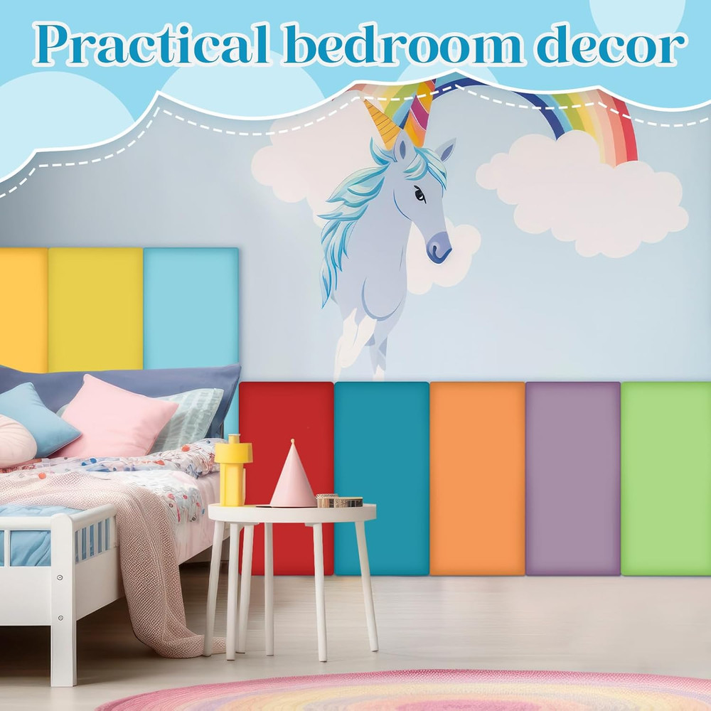 Colorful 3D Rainbow Wall Padding - 8 Pack Peel & Stick Headboard Panels