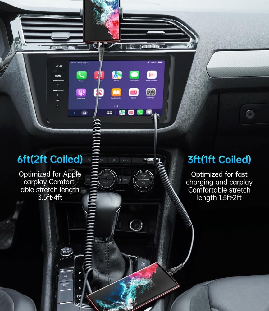 USB C Cable Fast Charging, 2Pack 3ft Coiled A to C Charge 3FT, Black