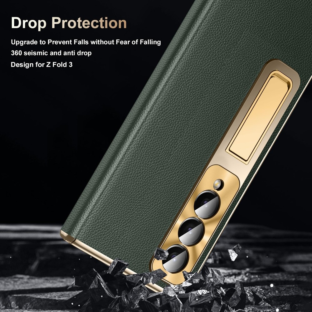 Libeagle for Samsung Galaxy Z Fold 3 Case, Electroplated Frame, Luxury Leather B