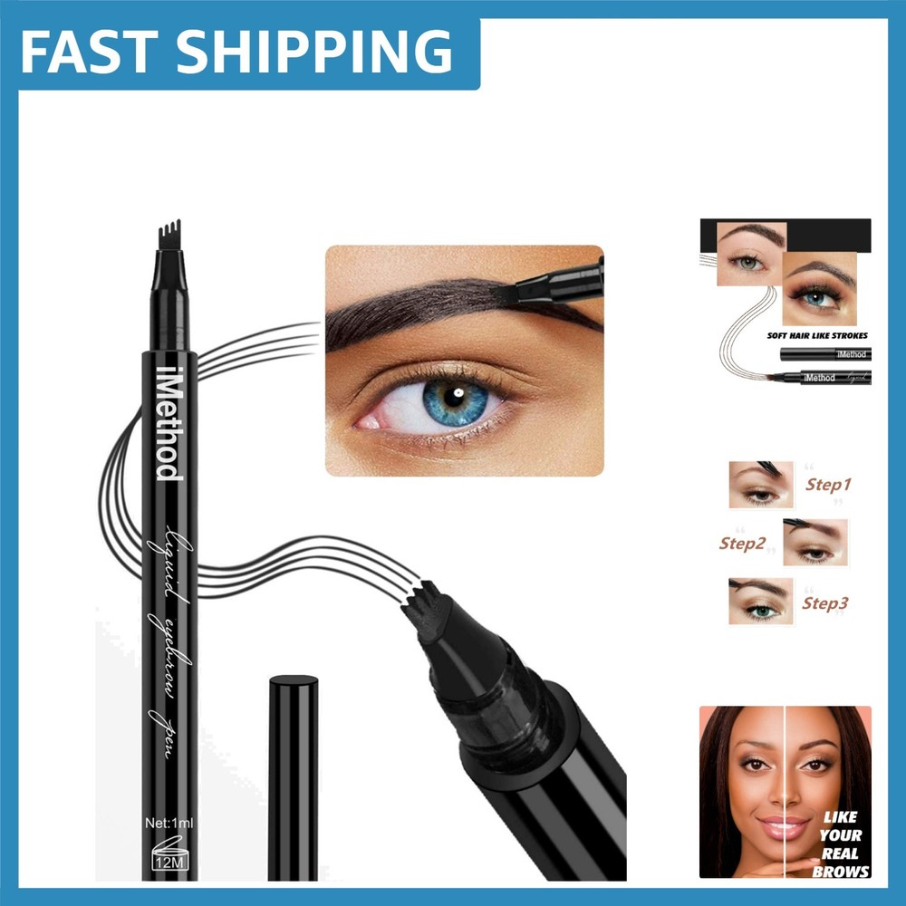 Long-Lasting Black Eyebrow Pen - Easy Micro-Fork Applicator for Realistic Brows