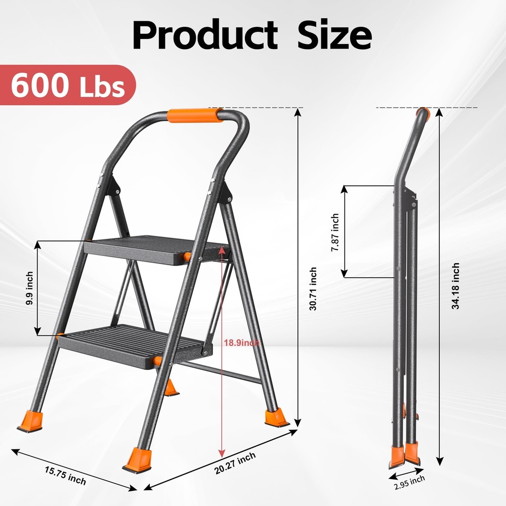 Step Ladder Foldable Folding Stool - for Home Adults Kitchen 2 Stepping Exten...