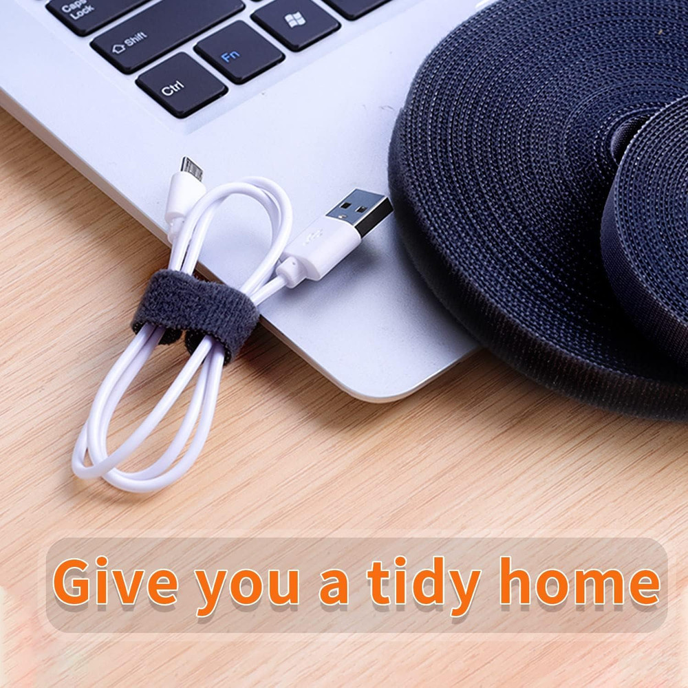 32FT Reusable Fastening Tape Cable Ties Double-Sided Hook-And-Loop Cable Mana...