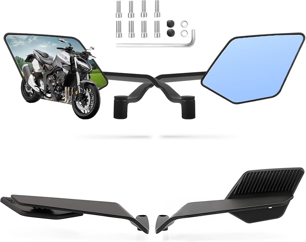 Motorcycle Rear View Mirrors, Stealth Wind Wing Side MirrorsLarge Mirror(Normal)
