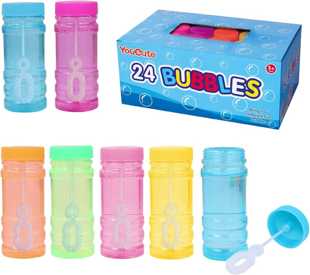 Bubbles 24 Pack Party Favor for Kids Bulk Bubble Solution Blowing Wand 2...