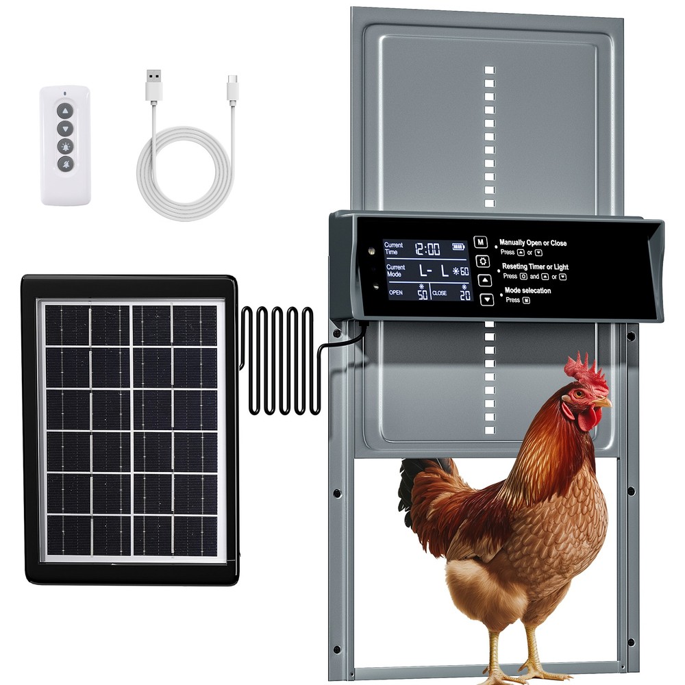 Solar Automatic Chicken Coop Door Opener w/Timer Light Sensor Remote Control