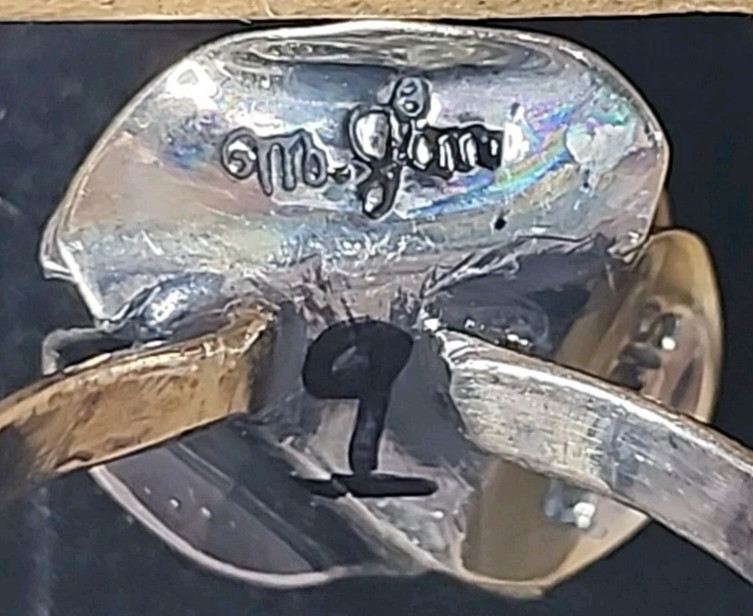 Native American Handmade Signed M Gem Sterling Silver Rose Ring Size 9 Signed