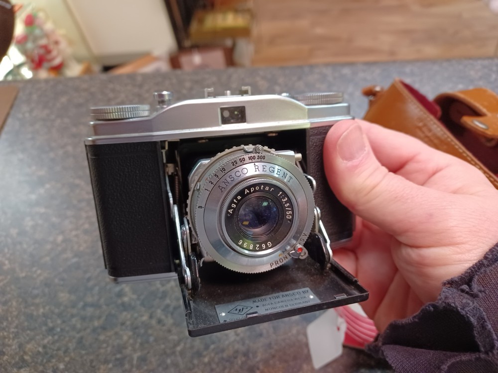 Ansco Regent Folding Camera Leather Case Manual Clean Untested