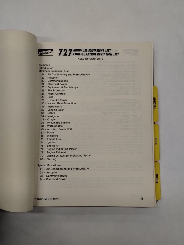 Federal Express 727 Minimum Equipment List & Configuration Deviation List-Origin