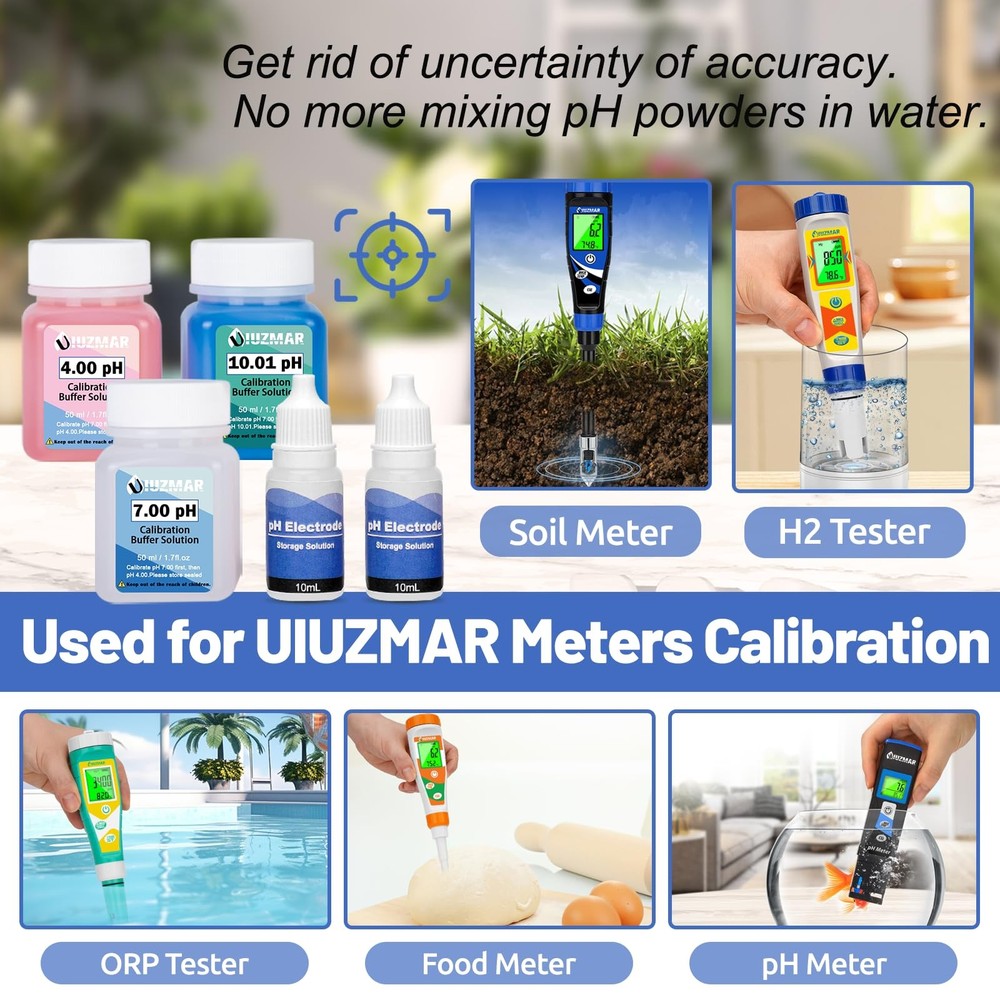 UIUZMAR Accurate pH Tester TDS EC Reader and Calibration Solution