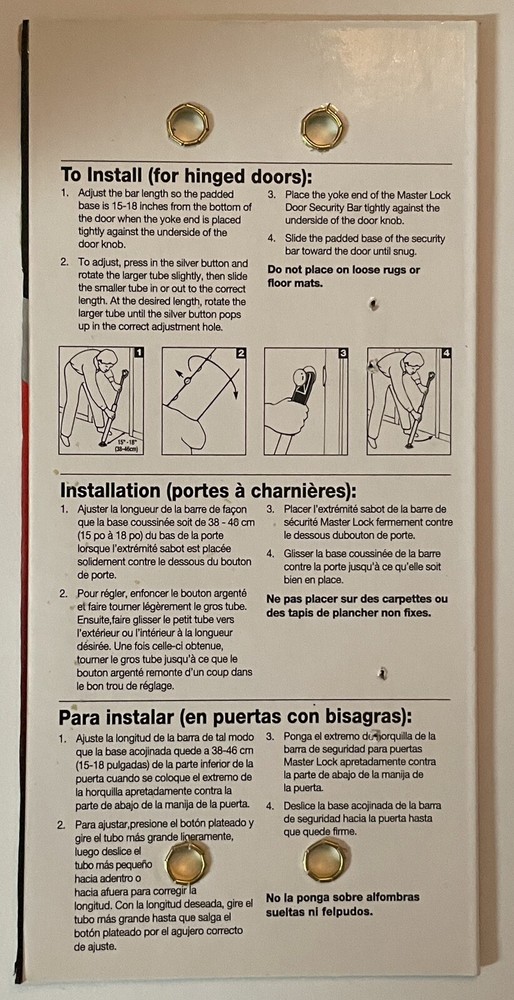 Master Lock Security Bar for Doors Adjustable Length