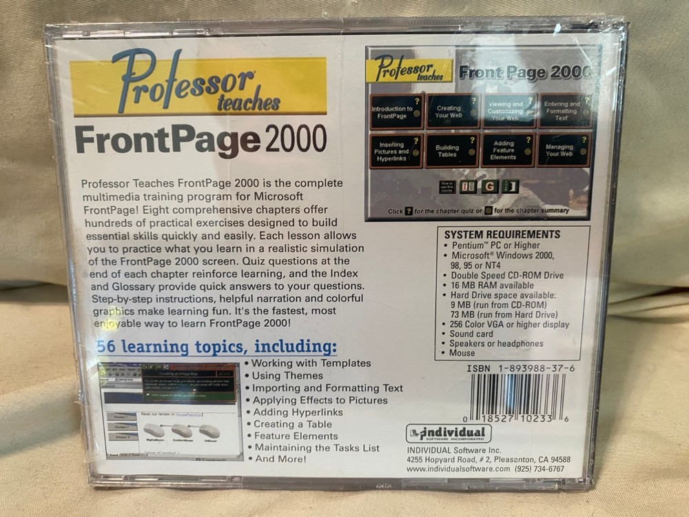 Professor Teaches Windows Word Excel PowerPoint Front Page 2000 Training CDs Set