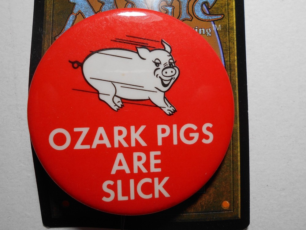 AD0202:  Ozark Pigs are Slick pinback button 2.25"