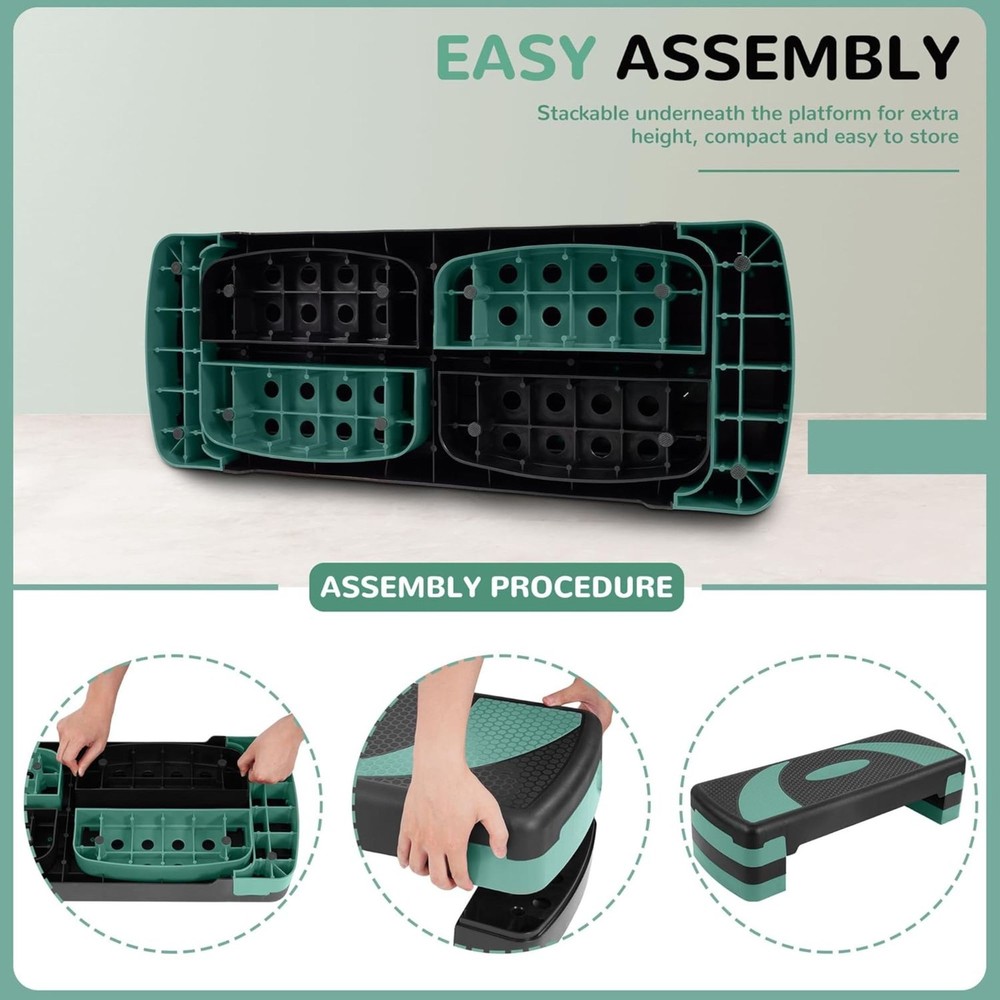 Fitvids Workout Step Aerobic Platform with 3 Level Adjustable Heights, Green