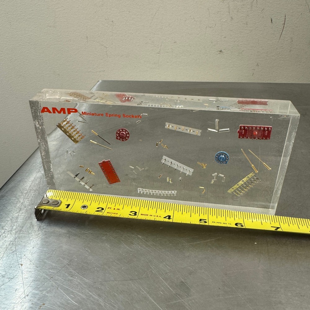 AMP Miniature Spring Sockets LUCITE Encased Display - Electronics Advertising