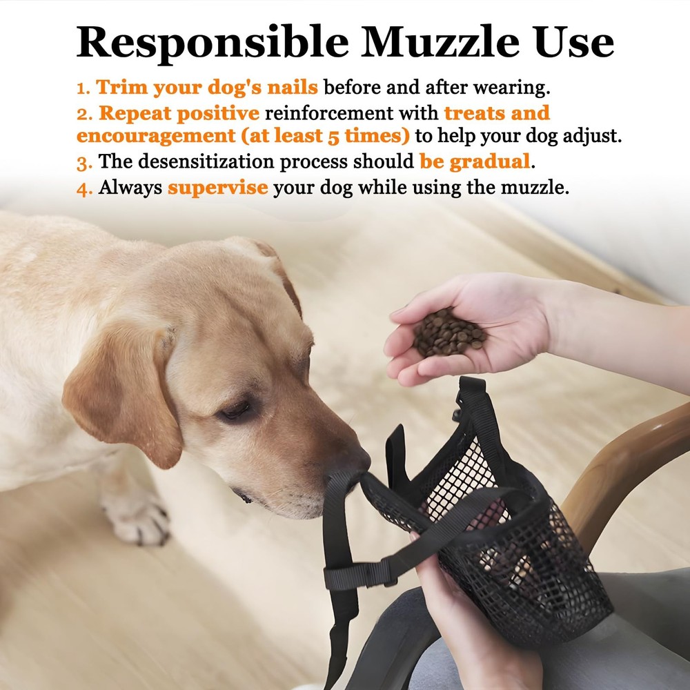 Dog Muzzle Soft Mesh Breathable Adjustable Mouth Guard Black Size L Large Pet