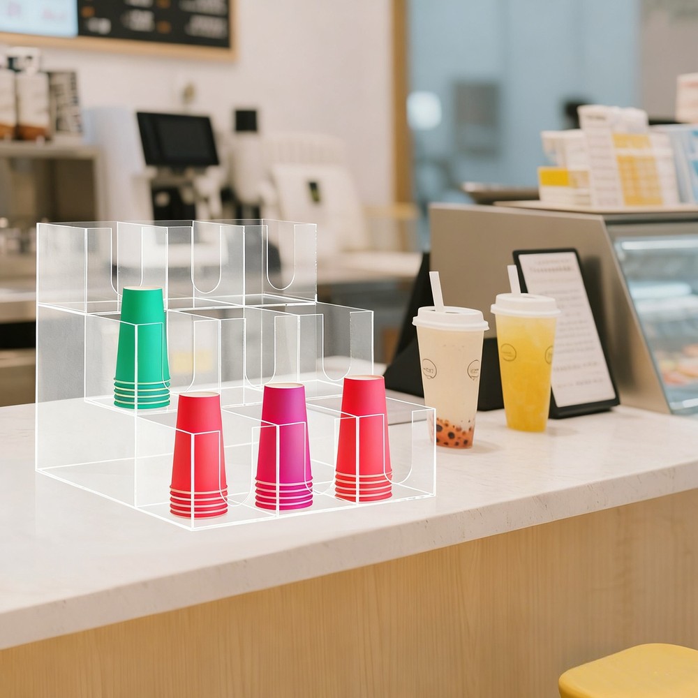 Acylic 9 Compartments Coffee Cup Holder Counter Top Disposable Cups Organizer
